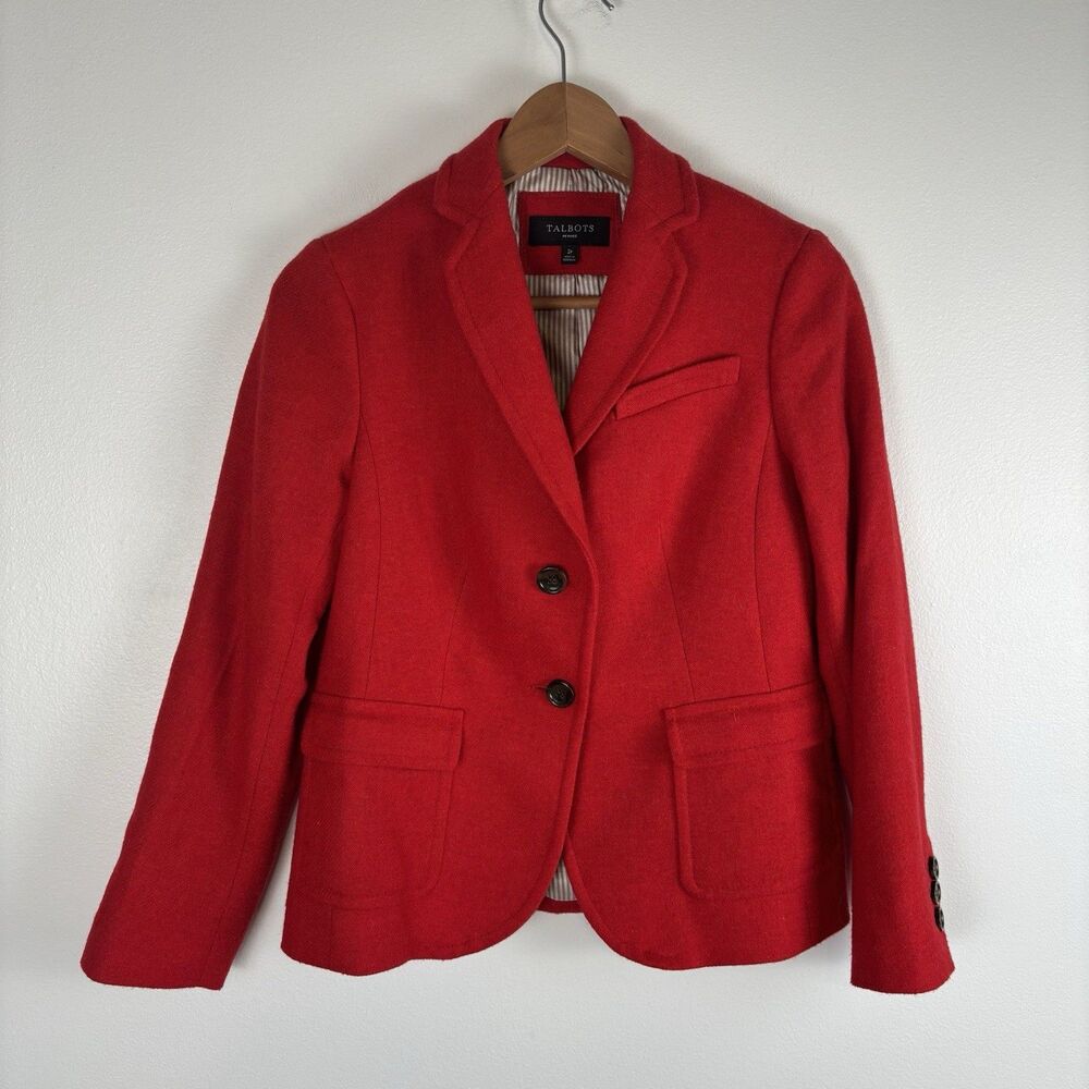 Talbots Womens 2P Shetland Wool Blend Blazer Jacket Lined Red Career Preppy